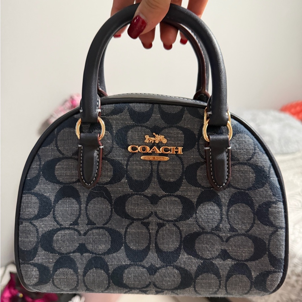Coach Two-Tone Navy Gray Dome Satchel with Gold Hardware